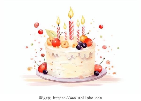 带有蜡烛的生日蛋糕卡通AI插画